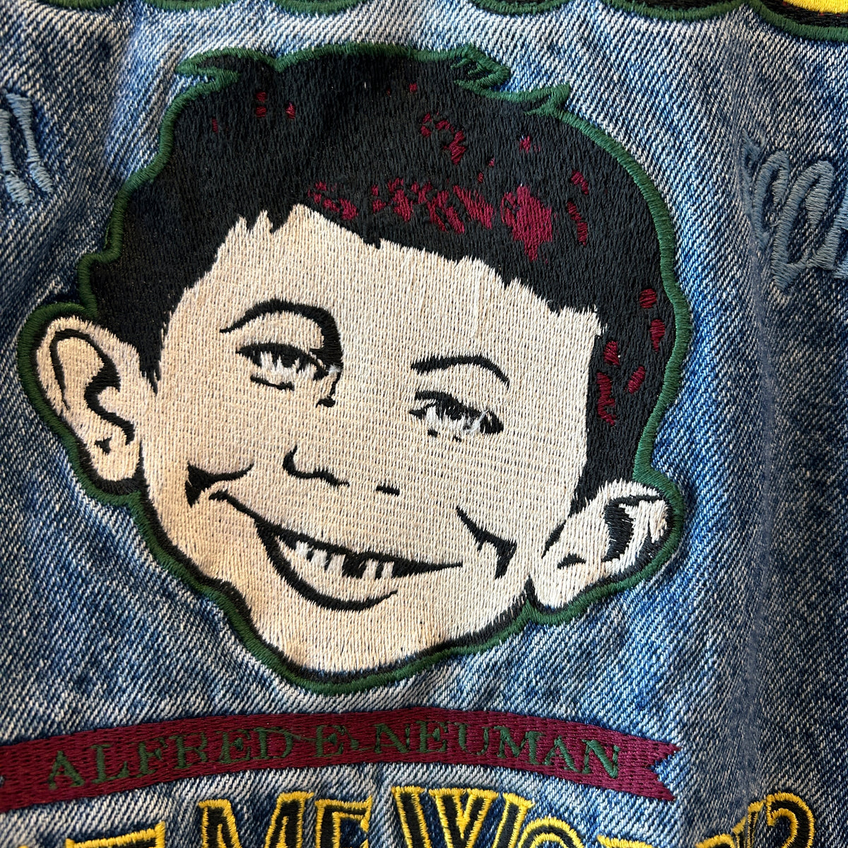 90's MAD MAGAZINE DCコミック アルフレッド・E・ニューマン デニムスタジャン (XL)/C0111J-SO