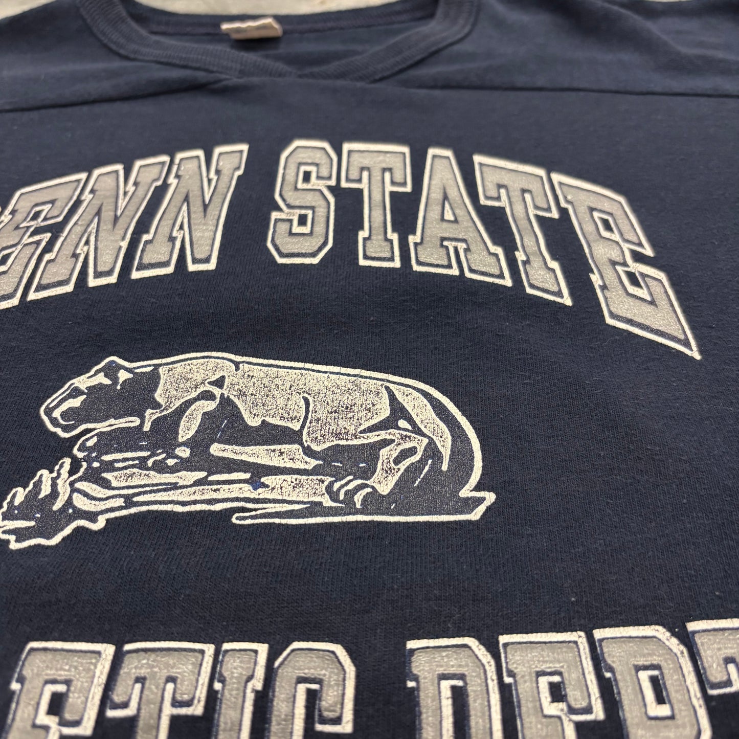 80's Champion チャンピオン トリコタグ PENN STATE カレッジ 七分袖 フットボールTシャツ ネイビー (XL) /A7758T-SO