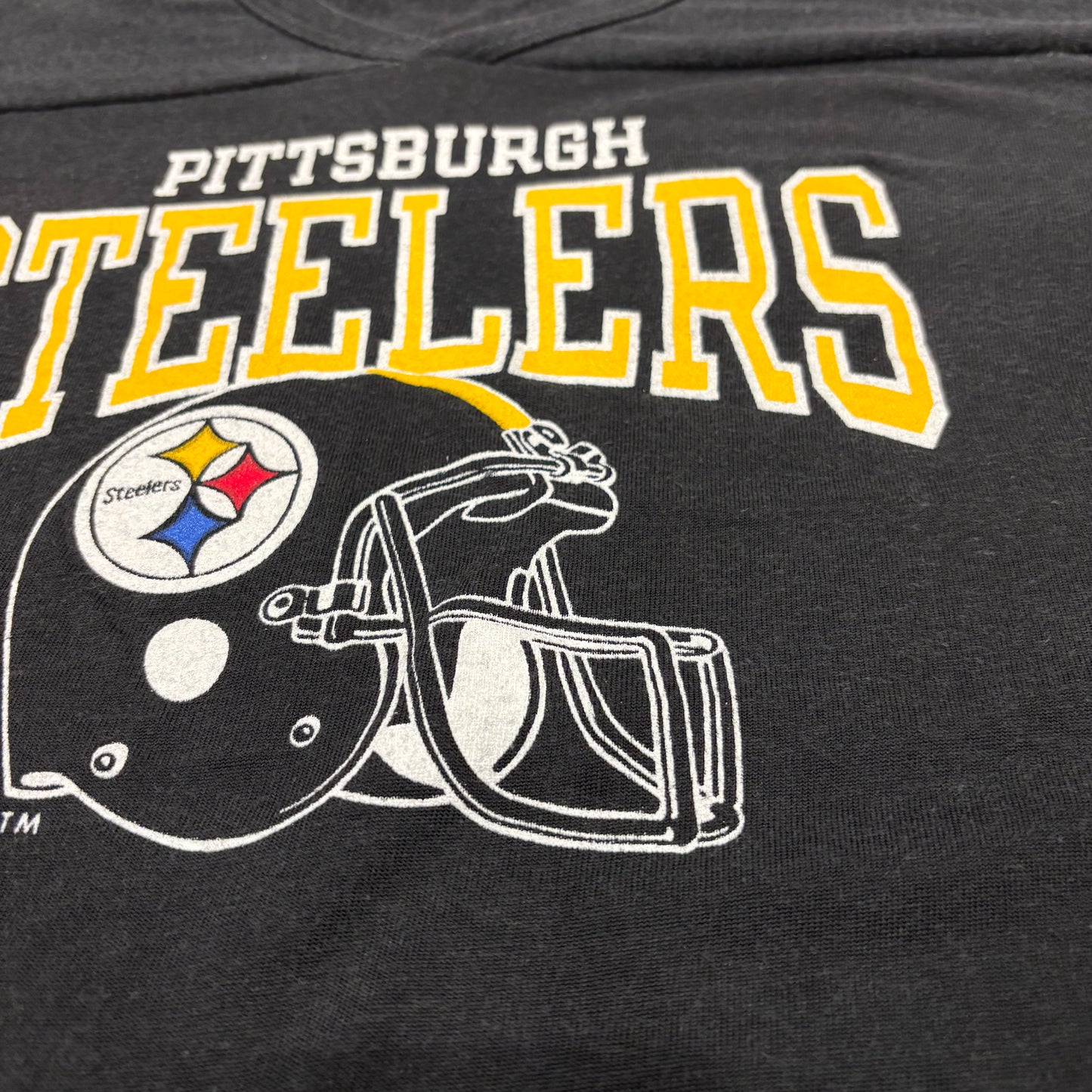 80's Champion チャンピオン トリコタグ NFL PITTSBURGH STEELERS フットボールTシャツ ブラック (XL) /A7469T-SO