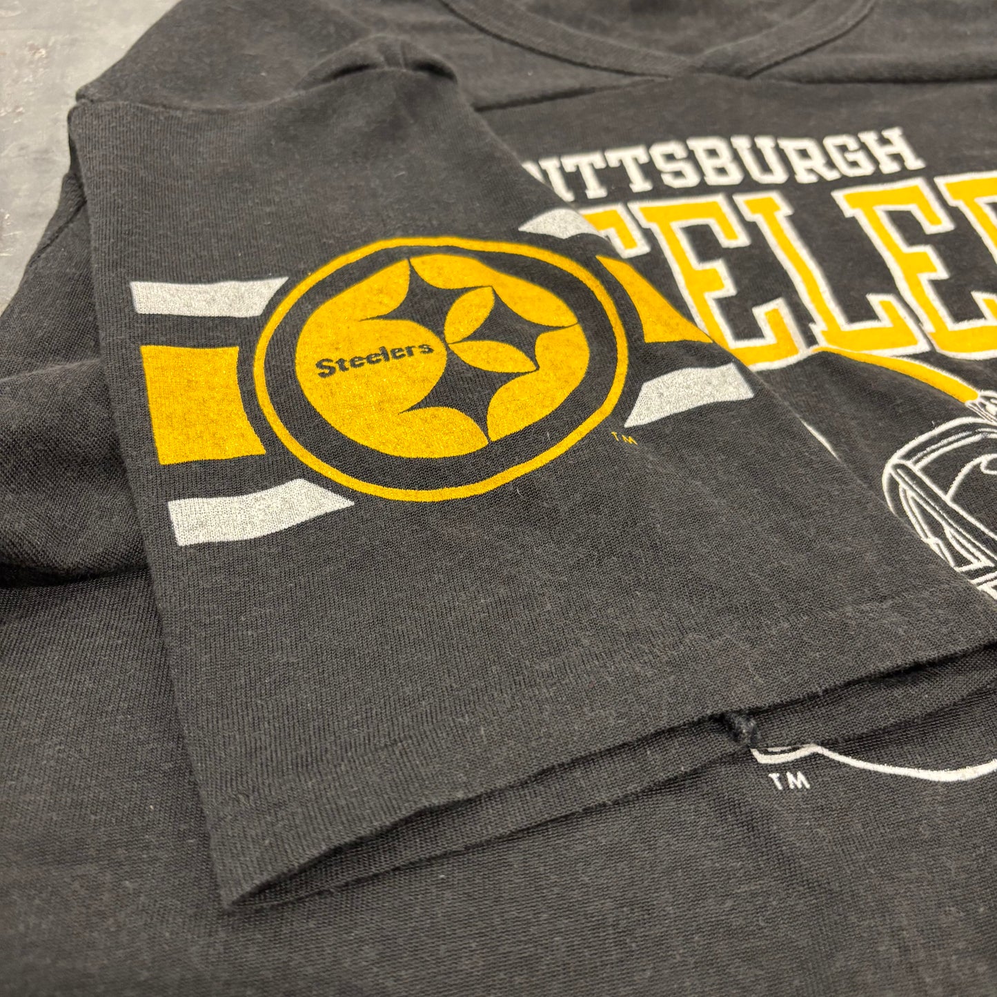 80's Champion チャンピオン トリコタグ NFL PITTSBURGH STEELERS フットボールTシャツ ブラック (XL) /A7469T-SO