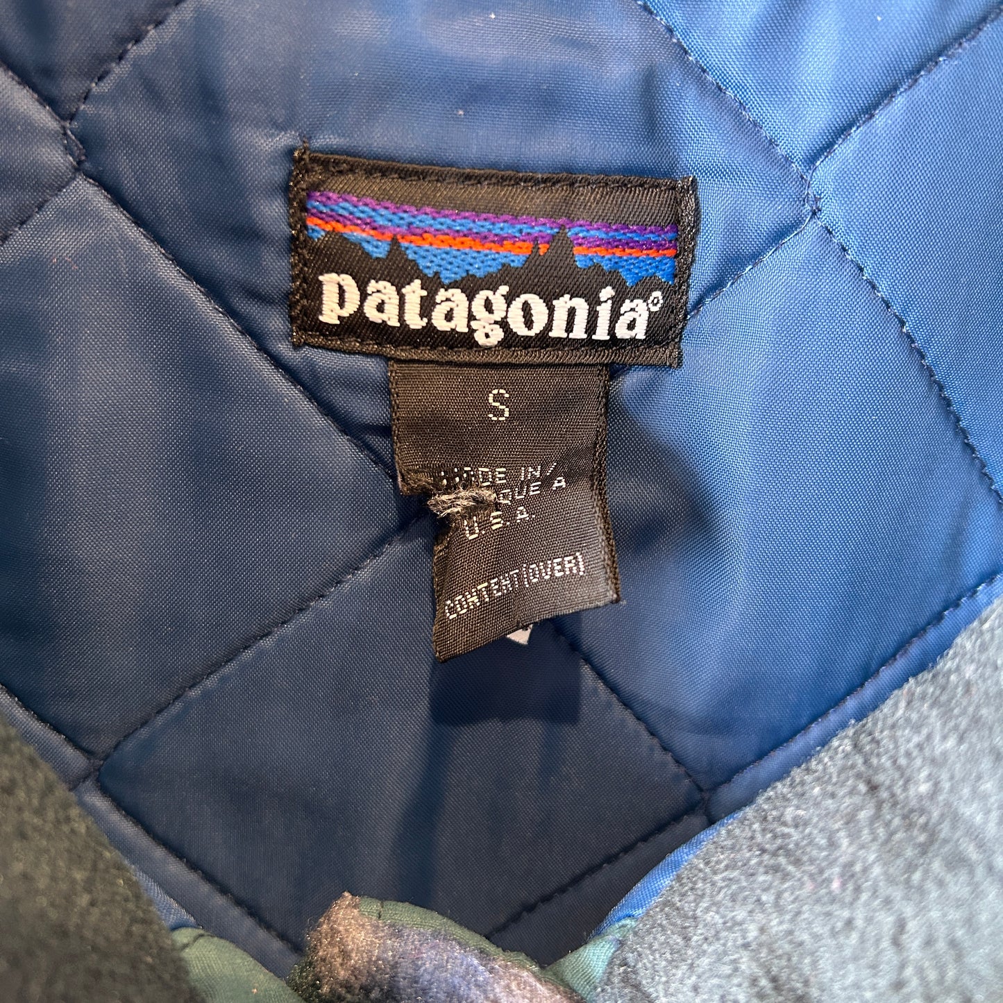 90's Patagonia パタゴニア 雪無し "TEHUELCHES"総柄 シャーリングコート フリース (S)/A9888F-SO