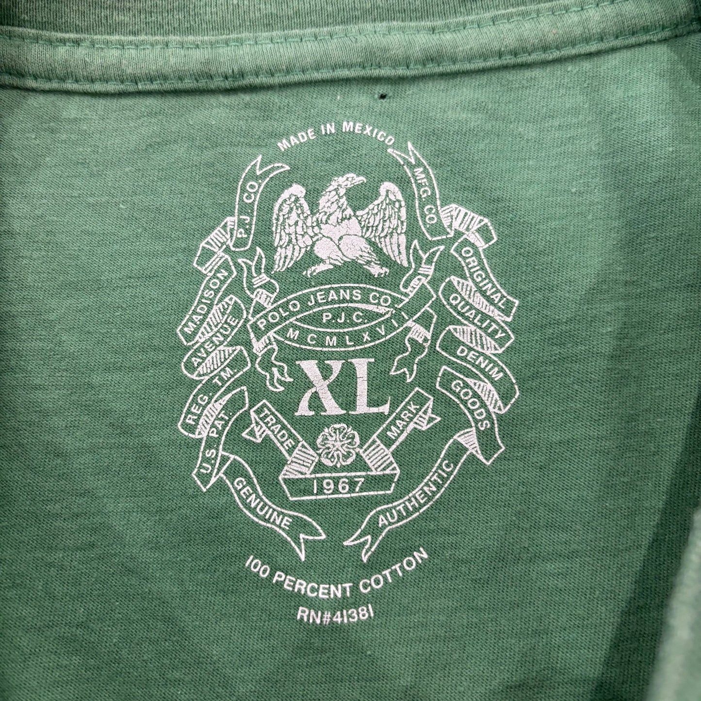 00's Polo Jeans Ralph Lauren ポロジーンズ プリントTシャツ グリーン(XL)/B3498T-SO