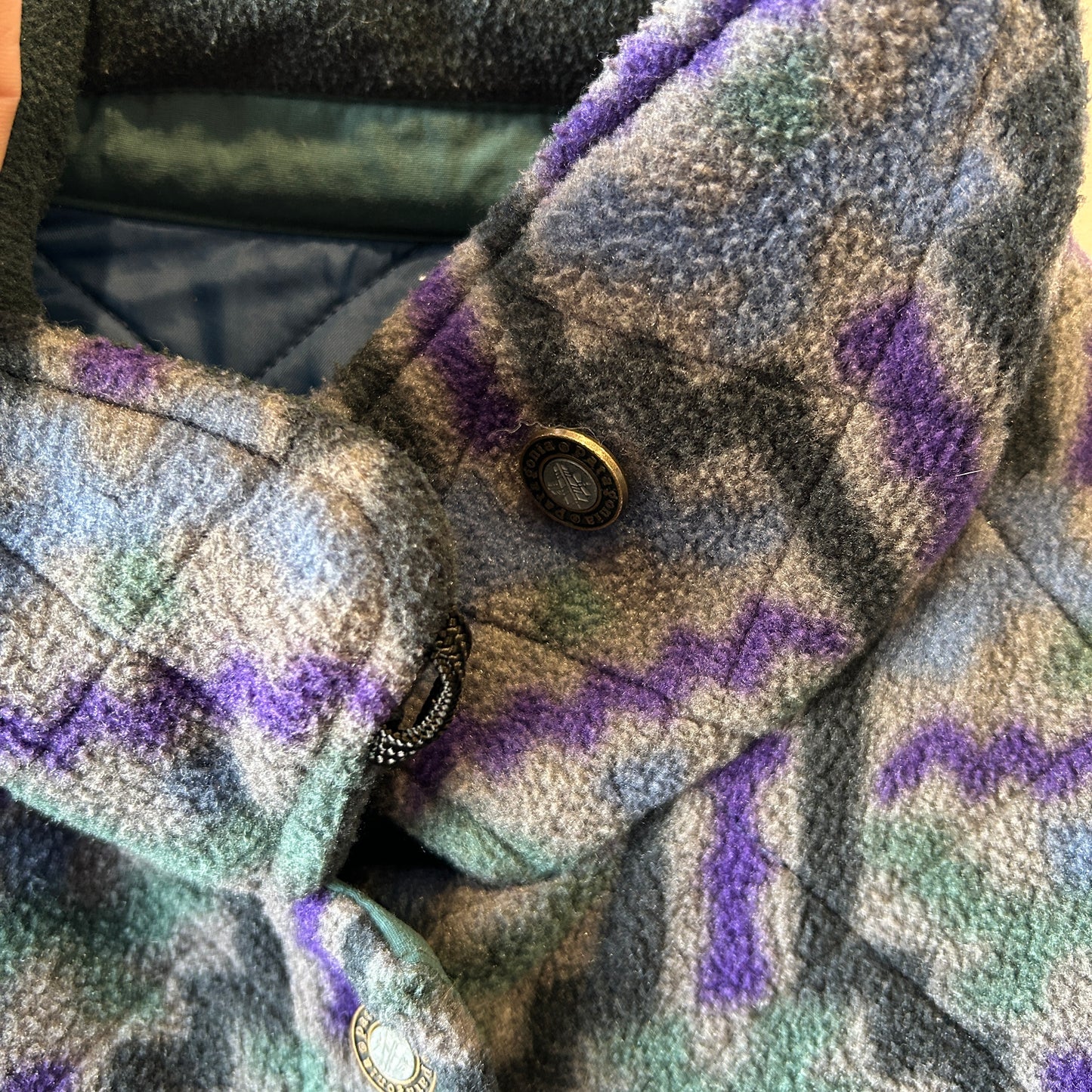 90's Patagonia パタゴニア 雪無し "TEHUELCHES"総柄 シャーリングコート フリース (S)/A9888F-SO