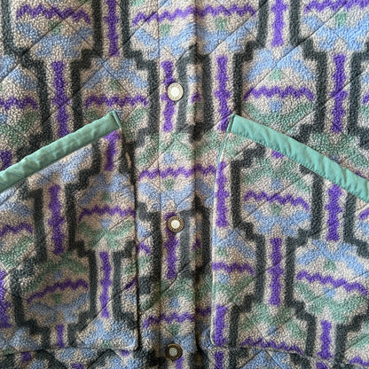 90's Patagonia パタゴニア 雪無し "TEHUELCHES"総柄 シャーリングコート フリース (S)/A9888F-SO