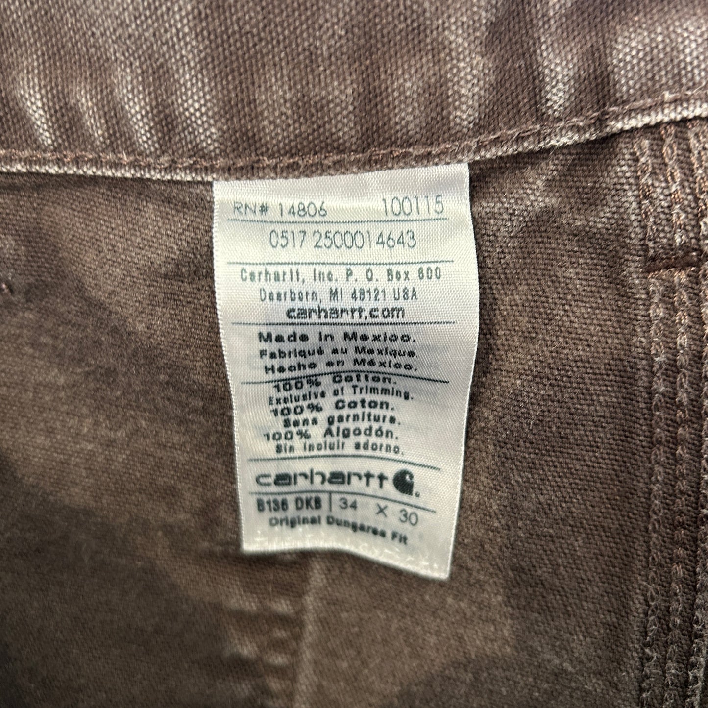 Carhartt カーハート ダブルニーワークパンツ B136 DKB カットオフ ダークブラウン(34×30)/C0931P-SO