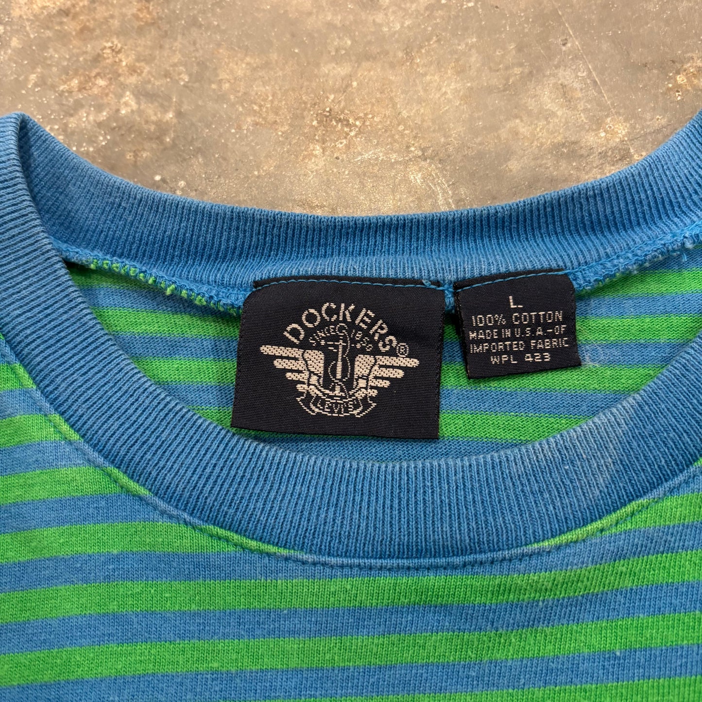 90's DOCKERS ドッカーズ ボーダーTシャツ 青・緑 (L) B4018T-SO