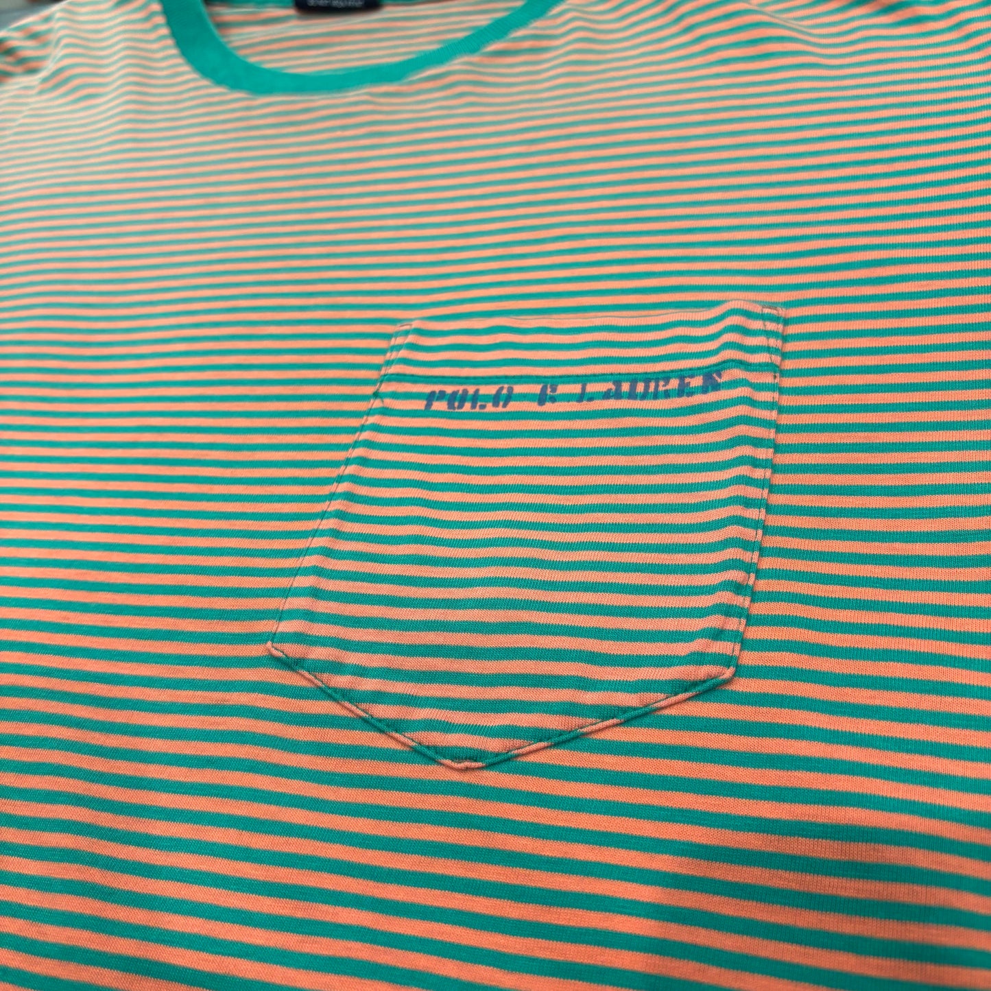 90's Ralph Lauren ラルフローレン ボーダーTシャツ 緑オレンジ (M) B2814T-SO