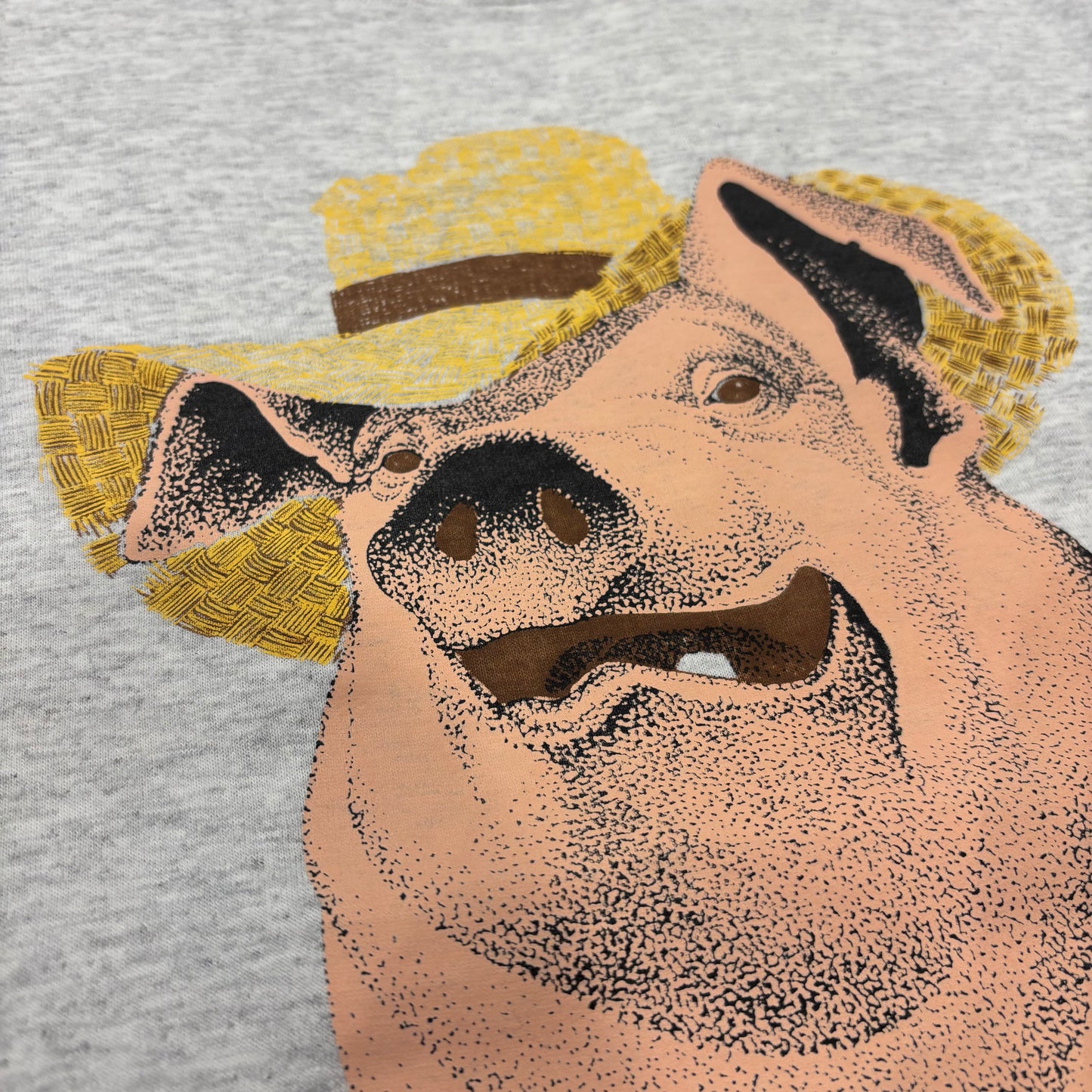 90's Hanes Heavyweight アニマルプリントTシャツ 豚 グレー (L)/B3499T-SO