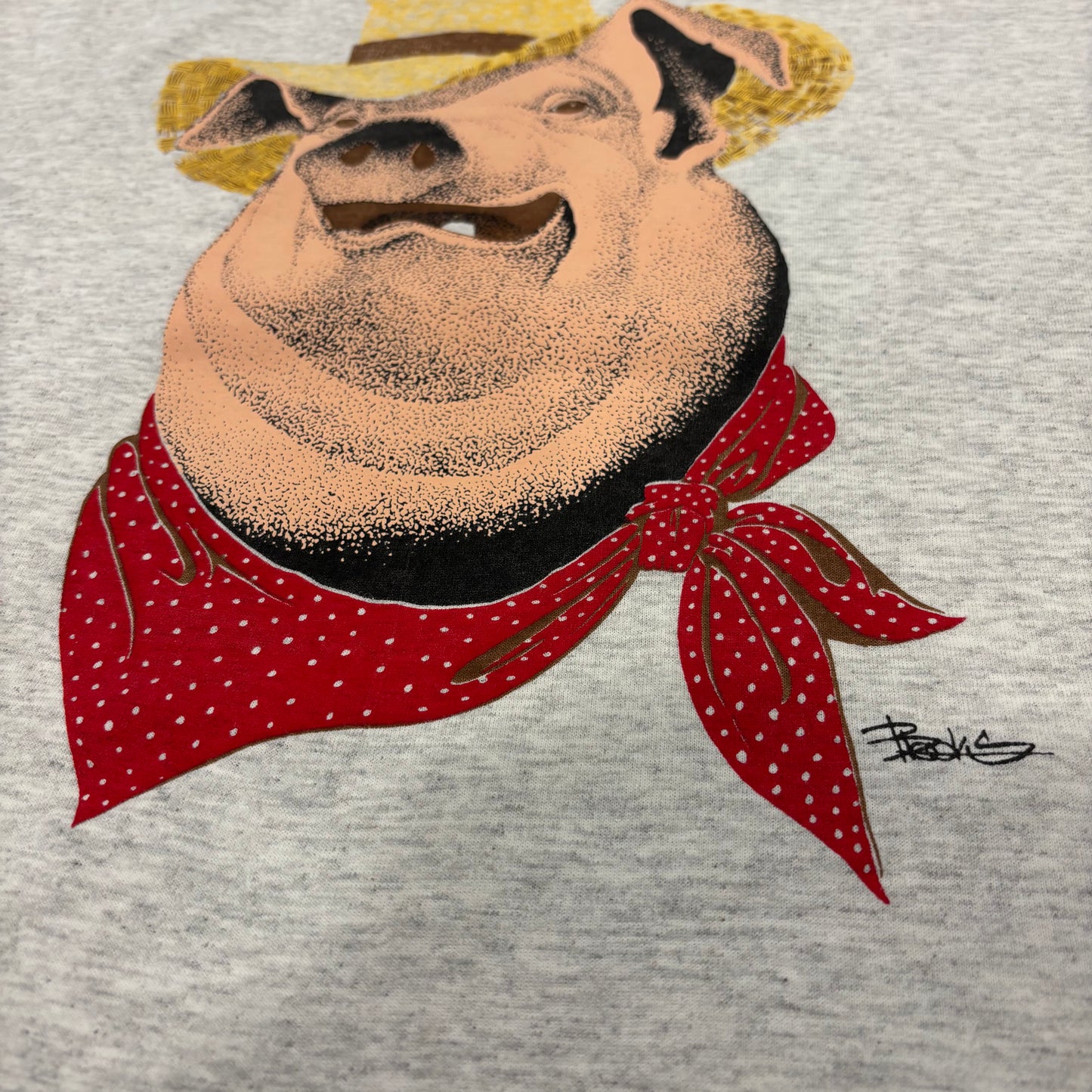 90's Hanes Heavyweight アニマルプリントTシャツ 豚 グレー (L)/B3499T-SO