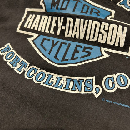 90's HARLEY DAVIDSON "JOHN'S FORTCOLLINS, CO" Tシャツ ブラック (L)/A6981T-SO