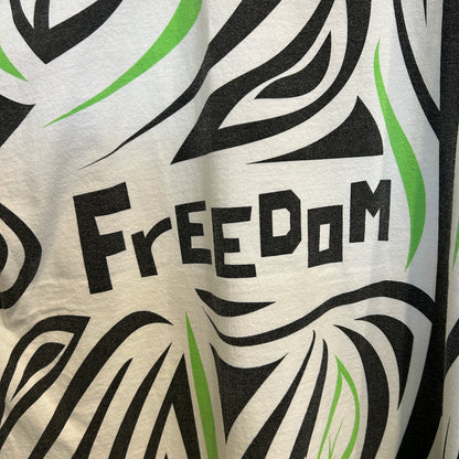 00's BLACK LABEL ブラックレーベル "FREE DOM " 総柄Tシャツ 白黒緑 (XL)/B2088T-SO