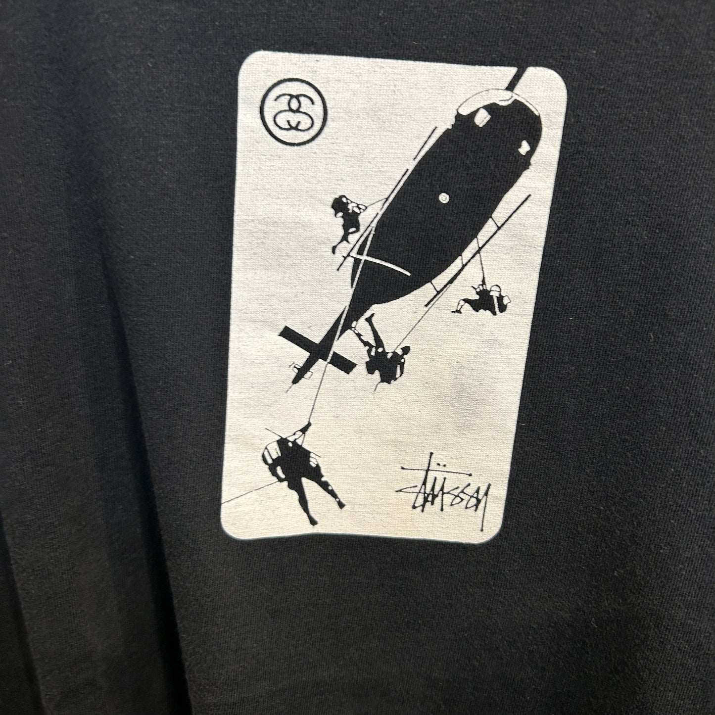 90's Stussy ステューシー ヘリコプター グラフィックTシャツ 黒 (L)/C0937T-SO