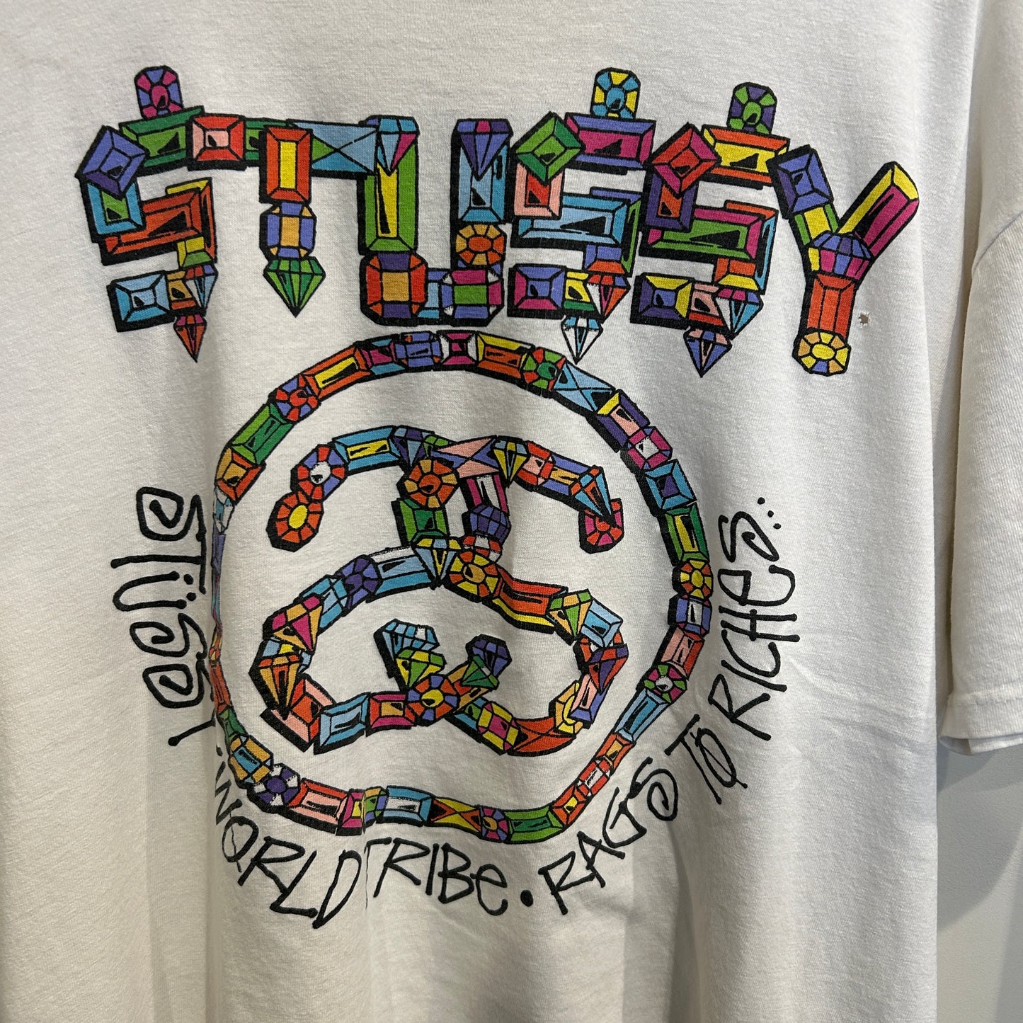 00's Stussy ステューシー World tribe Rags to Riches SSリンクTシャツ 白 (L)/B2085T-SO