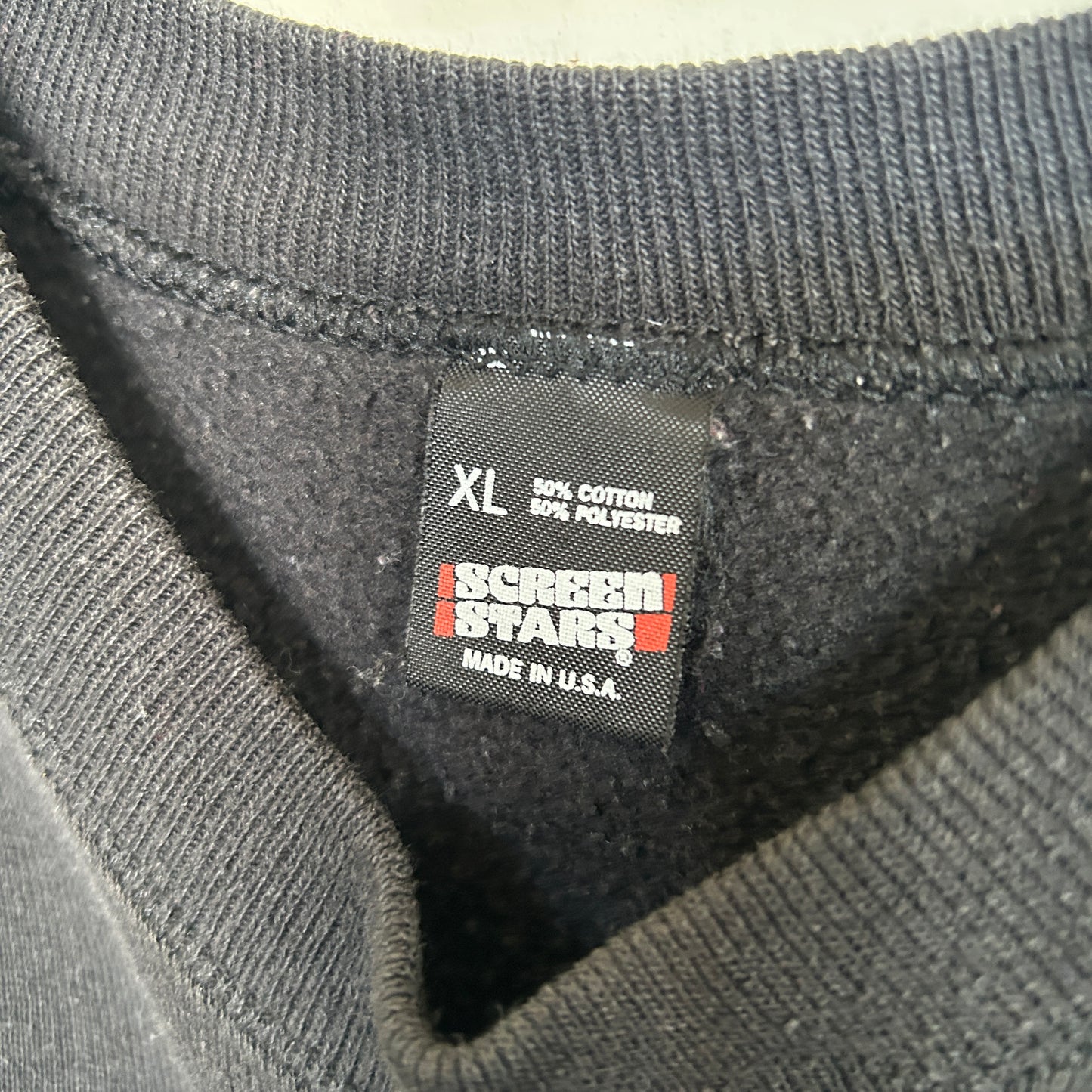 90's Screen stars "Don't worry Be Happy" ラグランスウェット 黒 (XL)/A8179S-SO