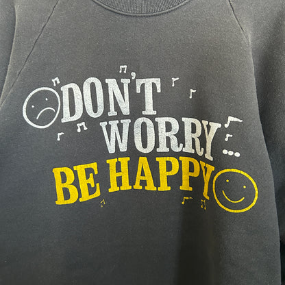90's Screen stars "Don't worry Be Happy" ラグランスウェット 黒 (XL)/A8179S-SO
