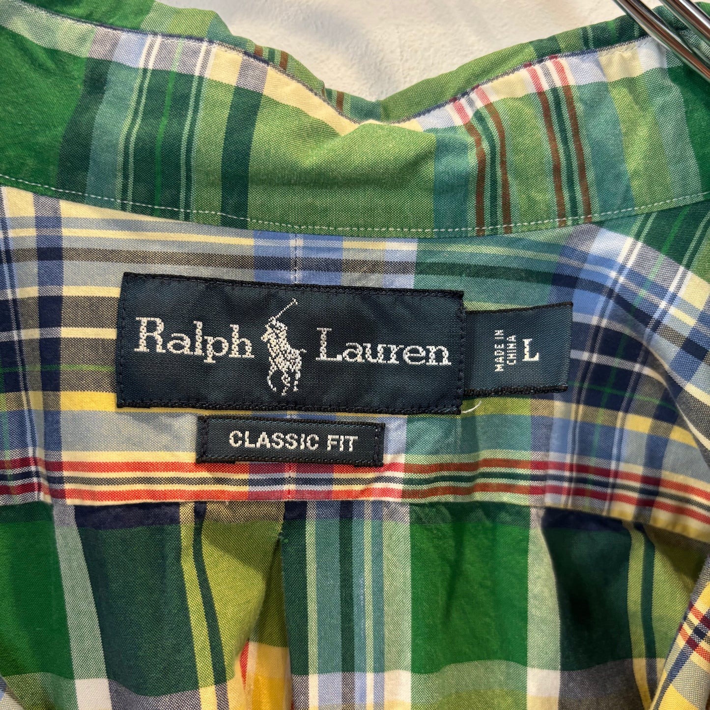 90-00's Polo by Ralph Lauren ラルフローレン CLASSIC FIT  ボタンダウン マドラスチェック柄 半袖シャツ(L)/B2490SH-S