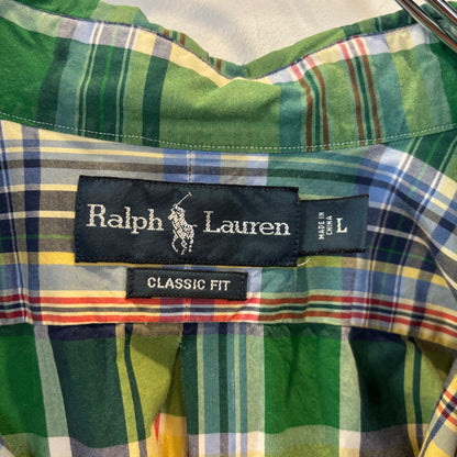 90-00's Polo by Ralph Lauren ラルフローレン CLASSIC FIT  ボタンダウン マドラスチェック柄 半袖シャツ(L)/B2490SH-S
