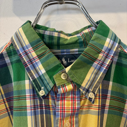 90-00's Polo by Ralph Lauren ラルフローレン CLASSIC FIT  ボタンダウン マドラスチェック柄 半袖シャツ(L)/B2490SH-S