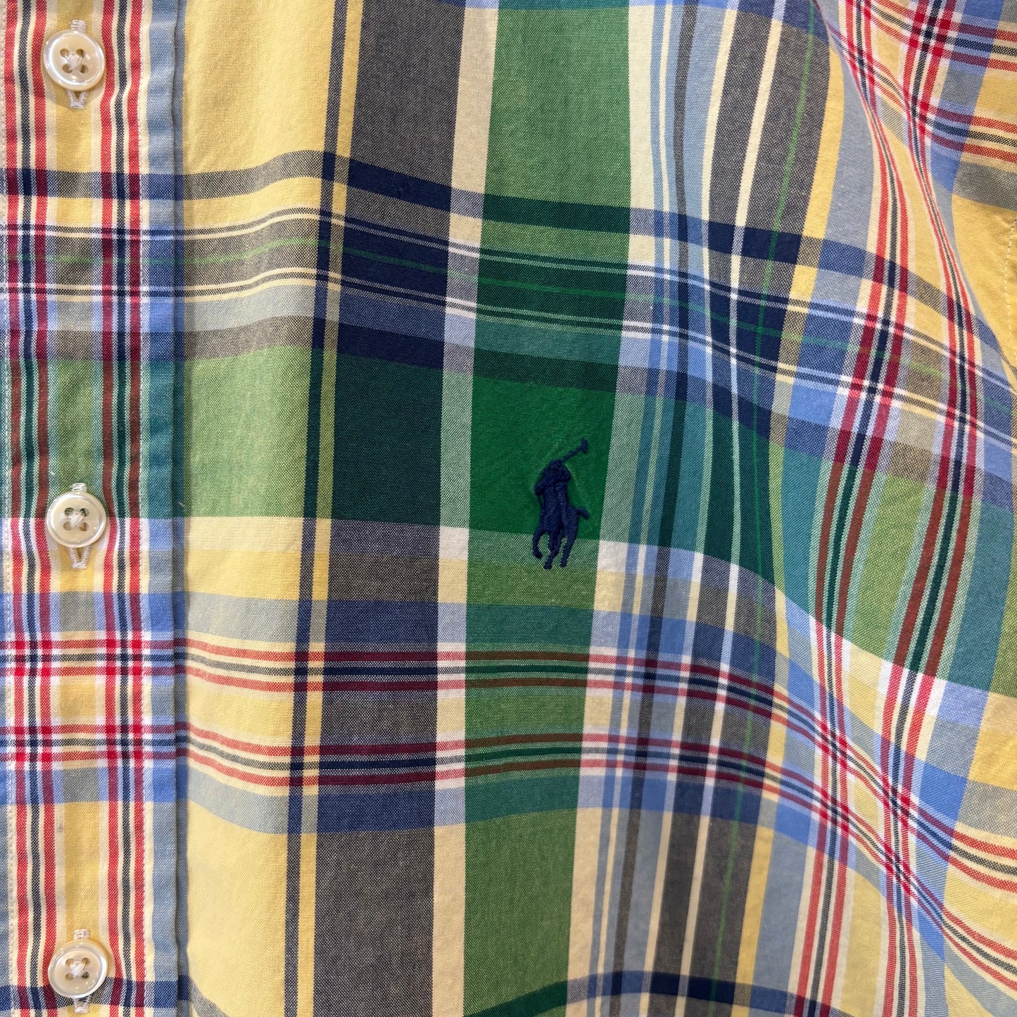 90-00's Polo by Ralph Lauren ラルフローレン CLASSIC FIT  ボタンダウン マドラスチェック柄 半袖シャツ(L)/B2490SH-S