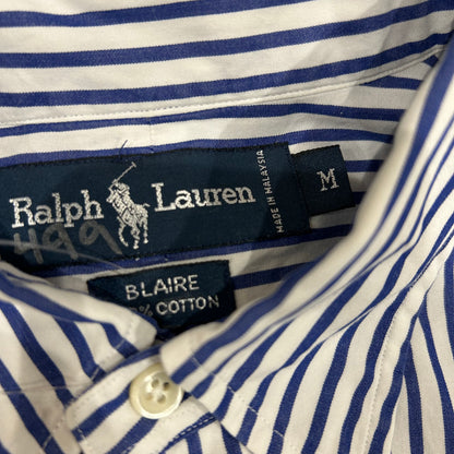 00's Ralph Lauen ラルフローレン"BLAIRE" 半袖ストライプシャツ ボタンダウン 白紺 (M)/B3716SH-SO