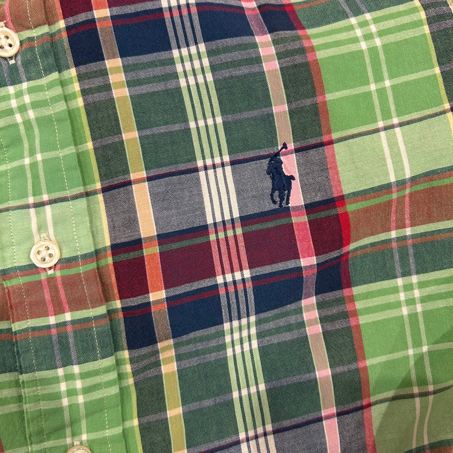 00's Ralph Lauren ラルフローレン 半袖 チェックシャツ 緑白紺 (S)/B2548SH-SO