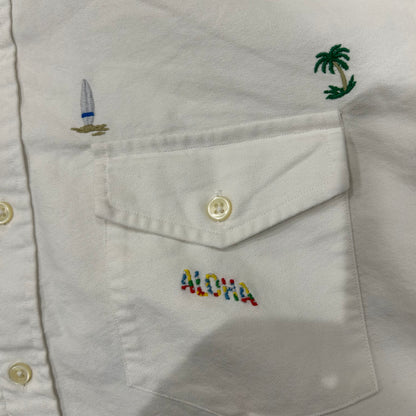 00's Ralph Lauren ラルフローレン B/Dオックスフォードシャツ 半袖 白(L)/B2551SH-SO