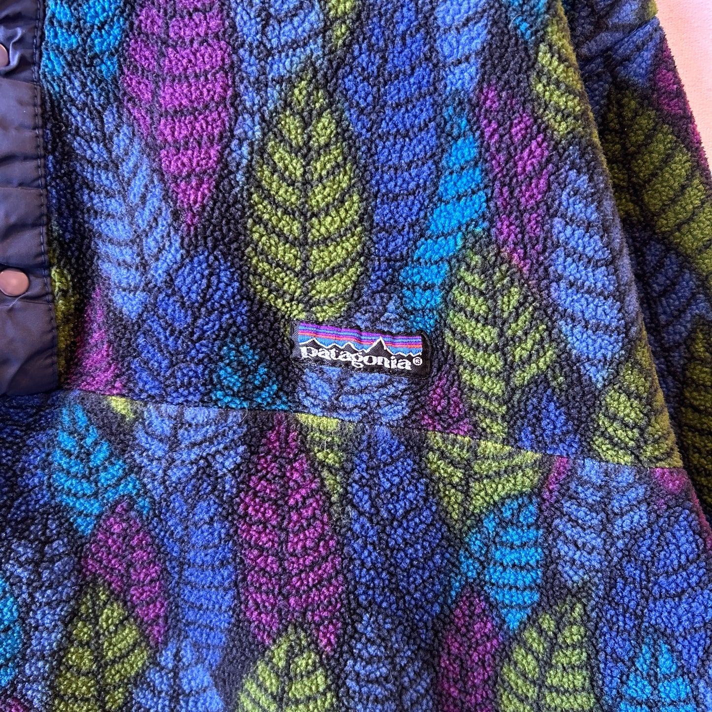 90's Patagonia パタゴニア スナップT フリースプルオーバー リーフ柄 USA製(L)/0088F-SO