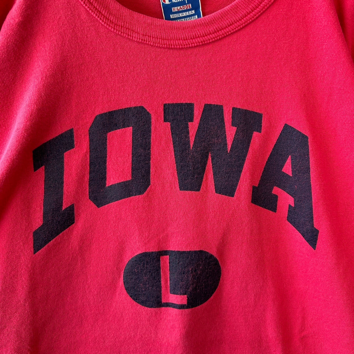 90's Champion チャンピオン IOWA 88/12 ハチハチワンツー カレッジTシャツ ピンク(XL)/C0954T-SO