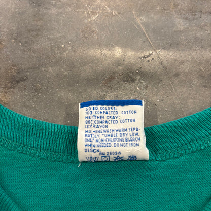 90's Champion チャンピオン 胸ロゴ 袖刺繍 Tシャツ ターコイズグリーン (L) B4037T-SO