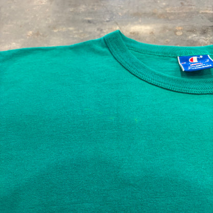 90's Champion チャンピオン 胸ロゴ 袖刺繍 Tシャツ ターコイズグリーン (L) B4037T-SO