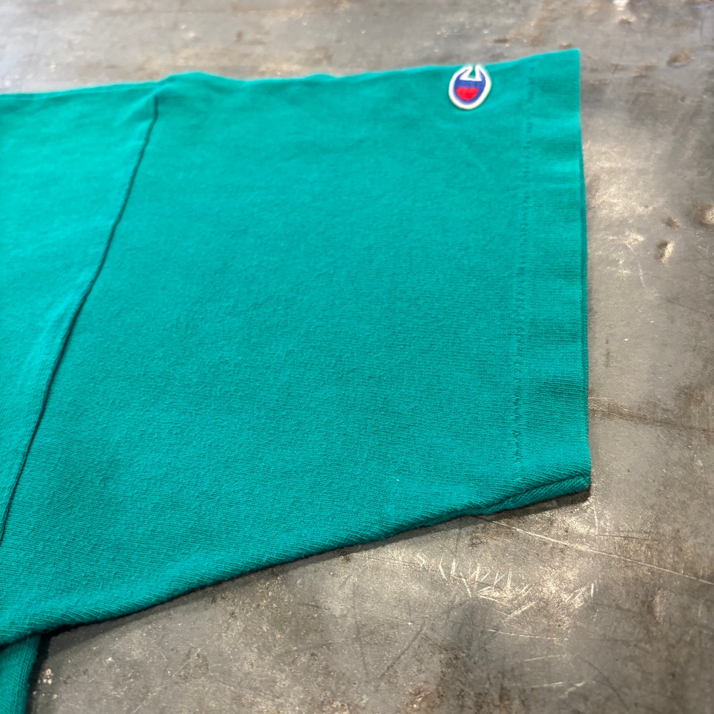 90's Champion チャンピオン 胸ロゴ 袖刺繍 Tシャツ ターコイズグリーン (L) B4037T-SO