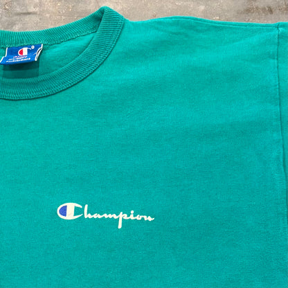 90's Champion チャンピオン 胸ロゴ 袖刺繍 Tシャツ ターコイズグリーン (L) B4037T-SO