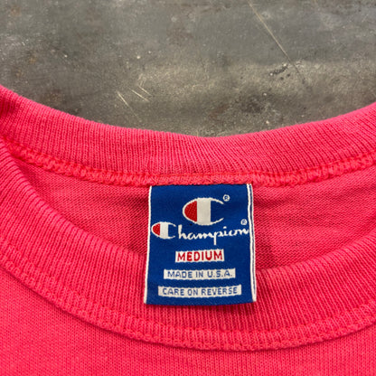 90's Champion チャンピオン 胸ロゴ 袖刺繍 Tシャツ ピンク (M) A2341T-SO