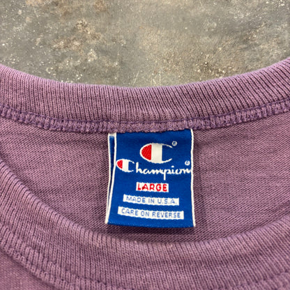 90's Champion チャンピオンズ 胸ロゴ 袖刺繍 Tシャツ 紫 (L) A2343T-SO