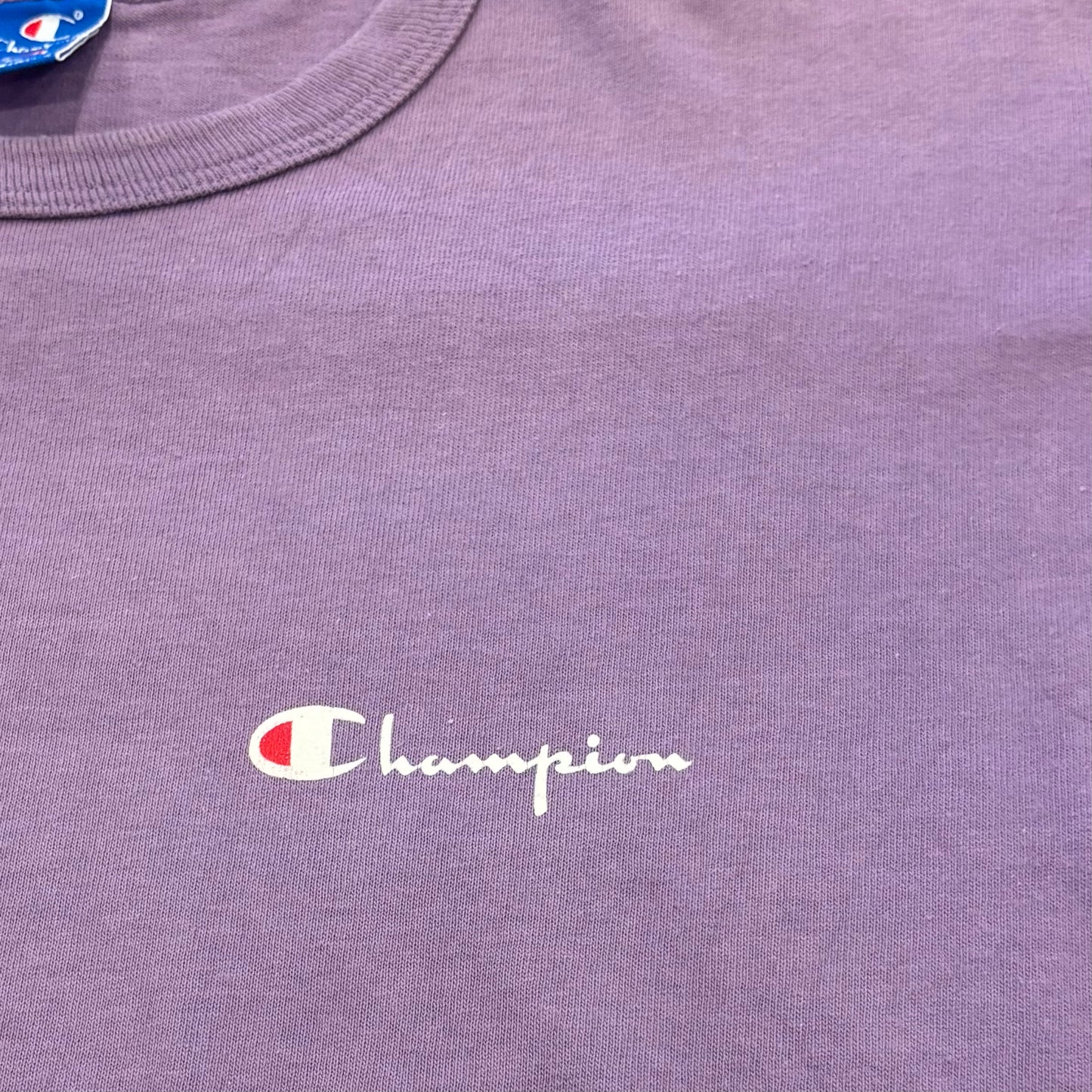90's Champion チャンピオンズ 胸ロゴ 袖刺繍 Tシャツ 紫 (L) A2343T-SO