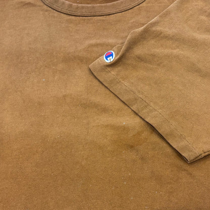 90's Champion チャンピオン 袖刺繍 無地Tシャツ ブラウン (XL) A7171T-SO