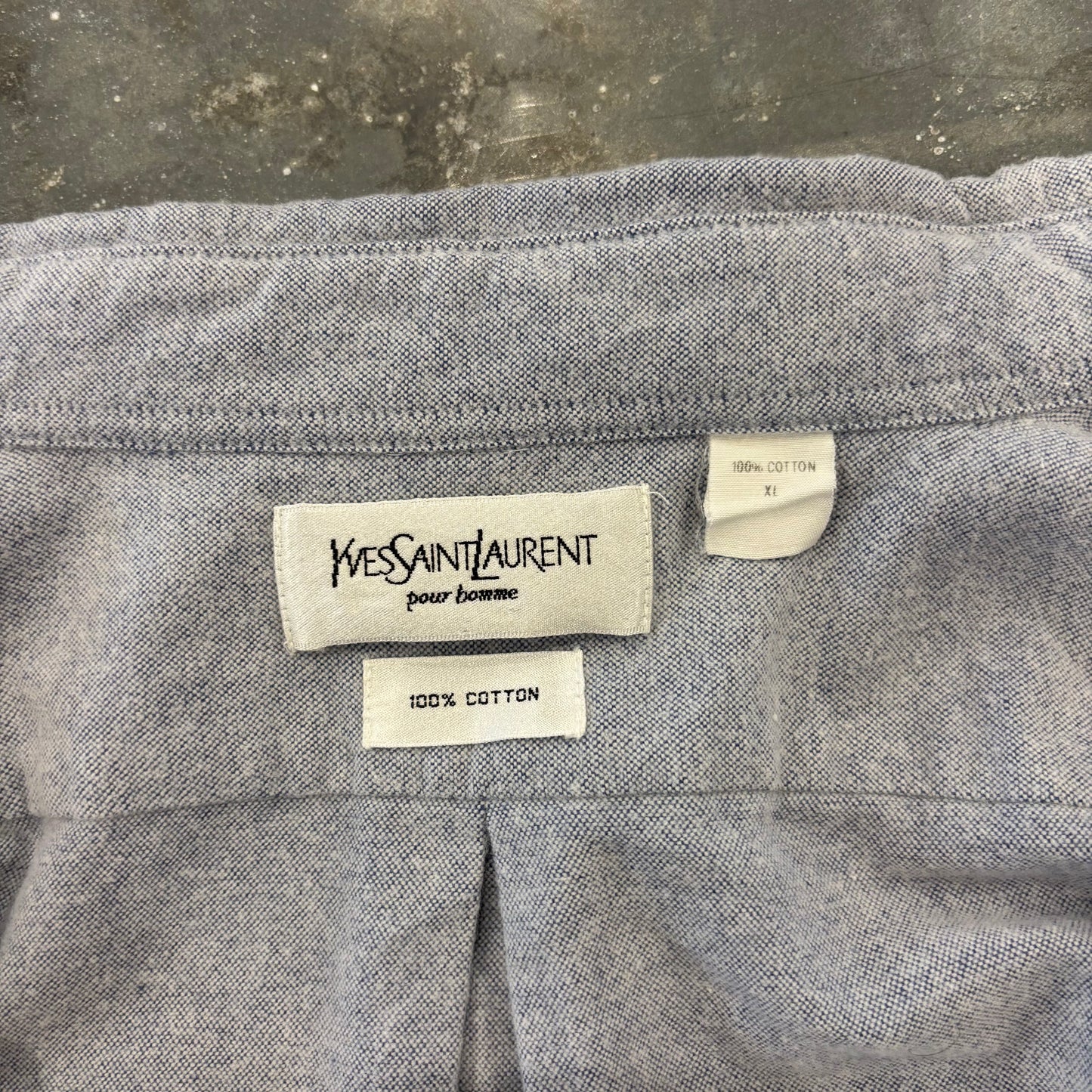 00's Yves Saint Laurent YSL イブサンローラン pour homme ボタンダウンシャツ 水色 (XL) /B3128SH-SO