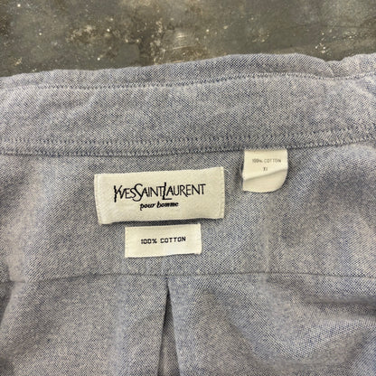 00's Yves Saint Laurent YSL イブサンローラン pour homme ボタンダウンシャツ 水色 (XL) /B3128SH-SO