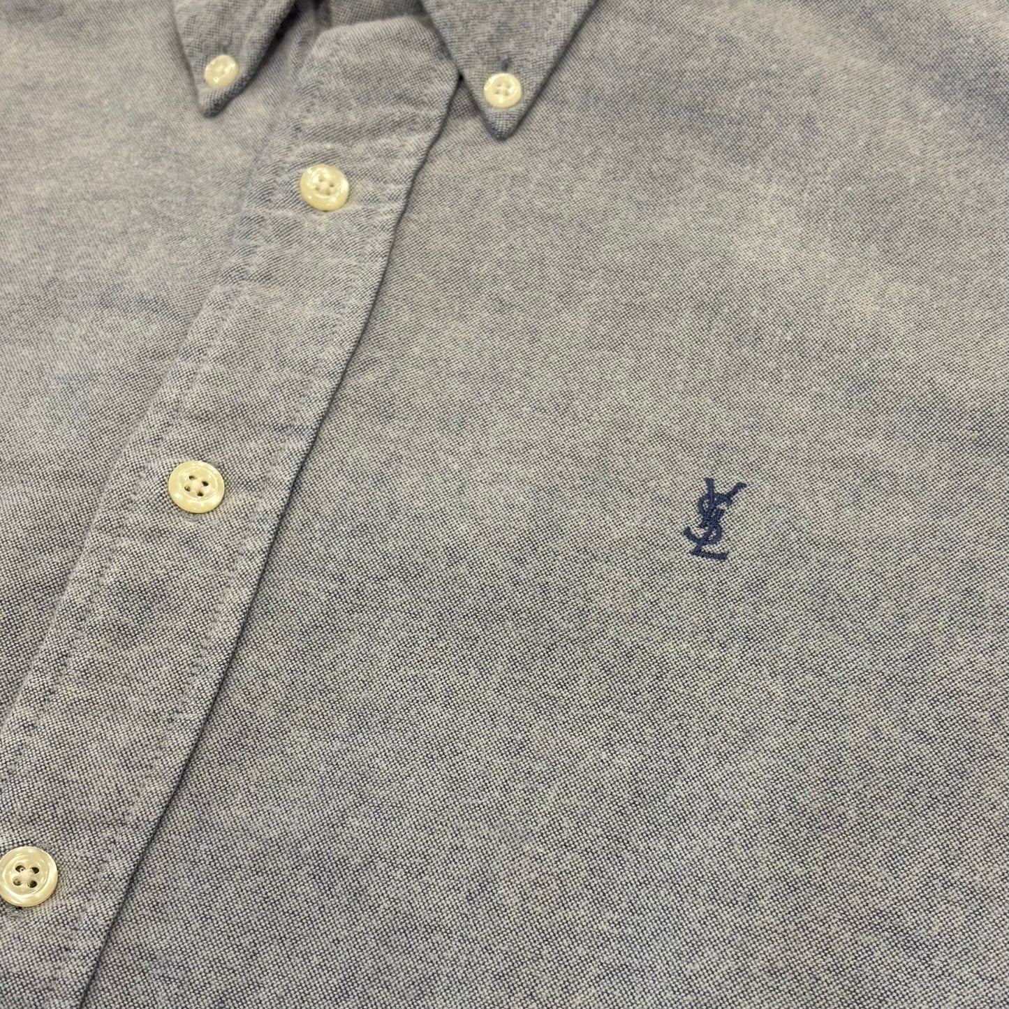 00's Yves Saint Laurent YSL イブサンローラン pour homme ボタンダウンシャツ 水色 (XL) /B3128SH-SO