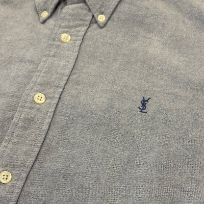 00's Yves Saint Laurent YSL イブサンローラン pour homme ボタンダウンシャツ 水色 (XL) /B3128SH-SO