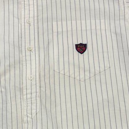 00's Ralph Lauren ラルフローレン ストライプ プルオーバー シャツ 白黒 (M)/A1595SH-SO