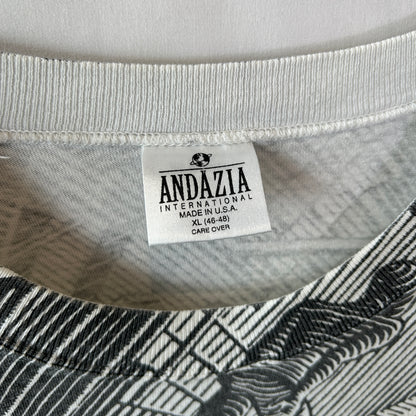 90's M.C.Escher エッシャー "相対性” アートTシャツ 総柄 ANDAZIA(XL)/C0971T-SO