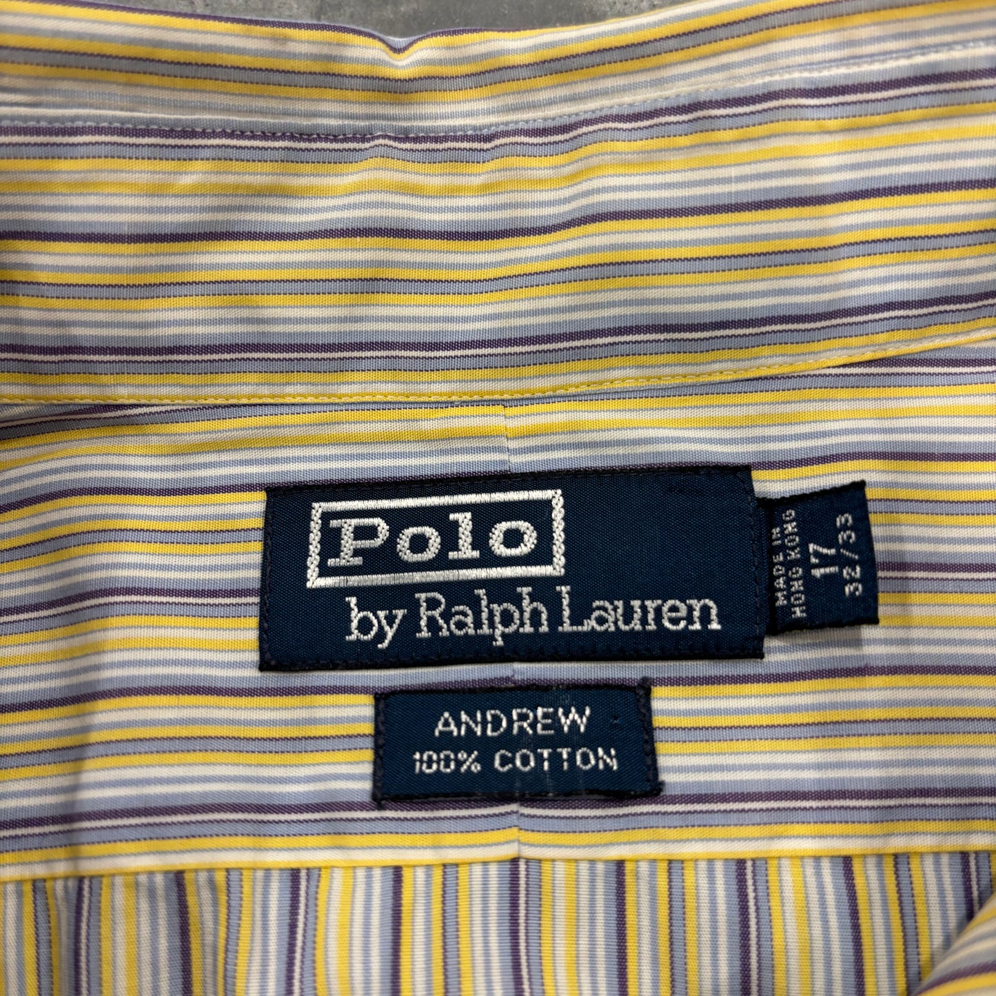 00's Ralph Lauren ラルフローレン ストライプシャツ ANDREW 黄青 (XL相当) /B1520SH-SO
