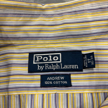 00's Ralph Lauren ラルフローレン ストライプシャツ ANDREW 黄青 (XL相当) /B1520SH-SO