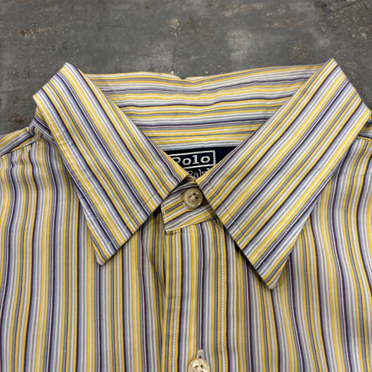 00's Ralph Lauren ラルフローレン ストライプシャツ ANDREW 黄青 (XL相当) /B1520SH-SO