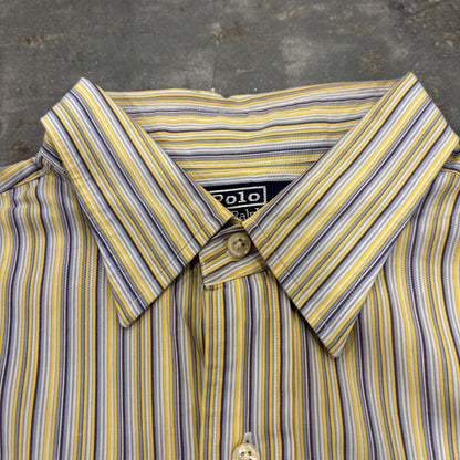 00's Ralph Lauren ラルフローレン ストライプシャツ ANDREW 黄青 (XL相当) /B1520SH-SO