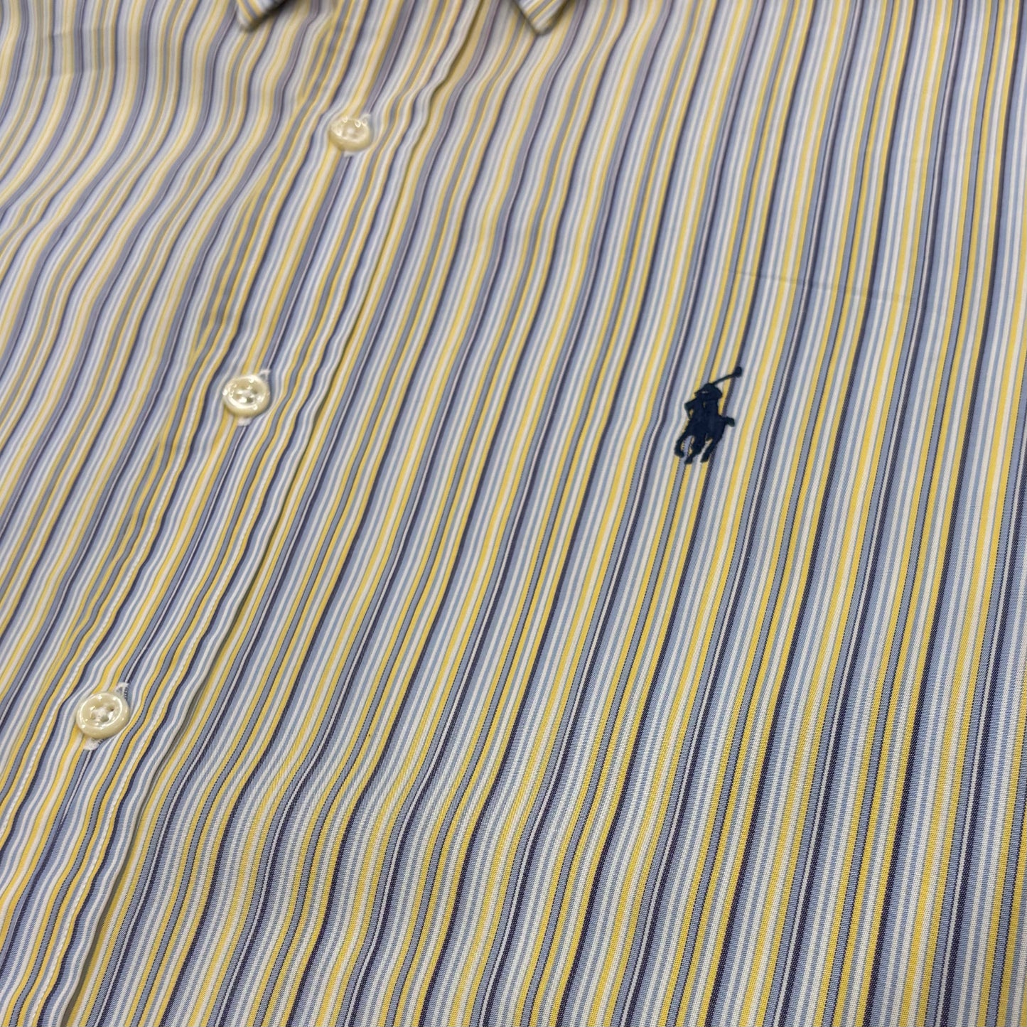 00's Ralph Lauren ラルフローレン ストライプシャツ ANDREW 黄青 (XL相当) /B1520SH-SO