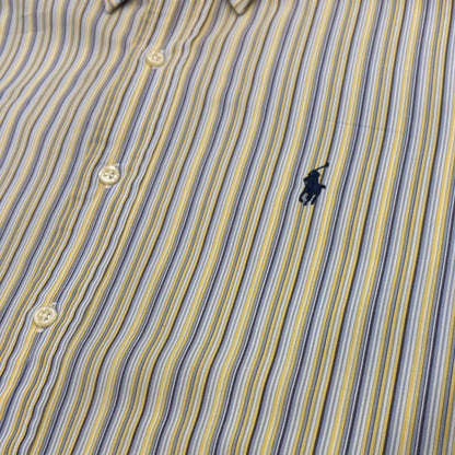 00's Ralph Lauren ラルフローレン ストライプシャツ ANDREW 黄青 (XL相当) /B1520SH-SO