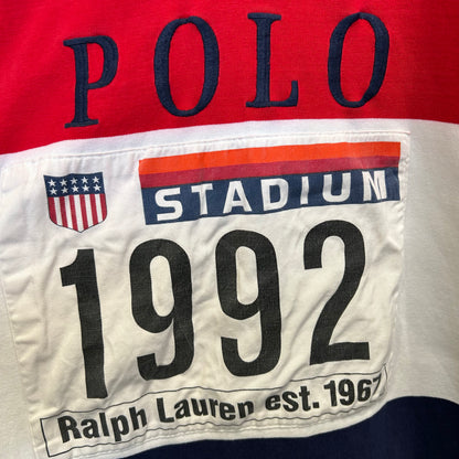 90's Polo Ralph Lauren ラルフローレン"Polo Stadium 1992"OG ラガーシャツ 赤白紺(XL)/B2385T-SO
