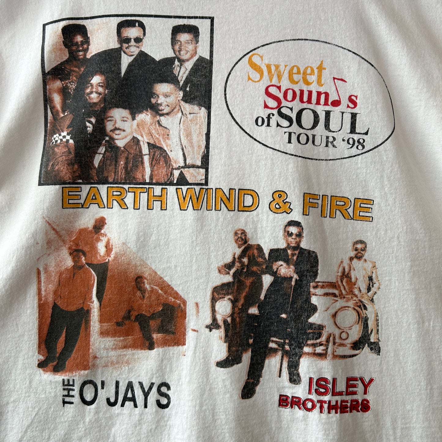 90's Sweet Sounds of Soul Tour '98 アース・ウィンド＆ファイア アイズレー・ブラザーズ オージェイズ 白 ONEITA(XL)/A402